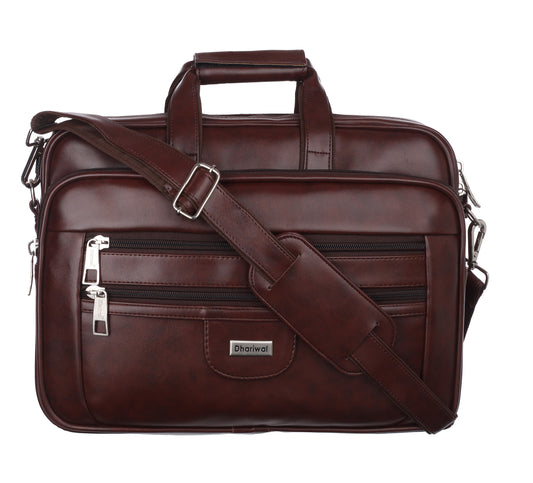 Foam File Messenger Bag 16 Inch Brown Faux Leather Office Bag | Laptop Bag for Men EB-617
