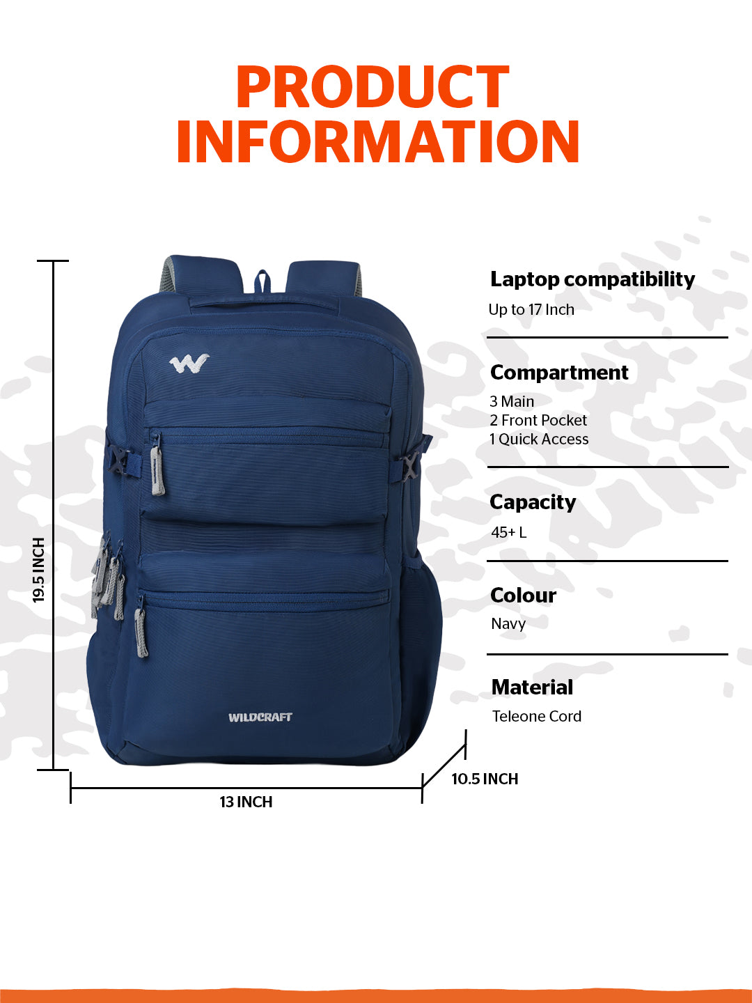 Wildcraft Ranger 45+ L Laptop Backpack With RainCover for Men & Women