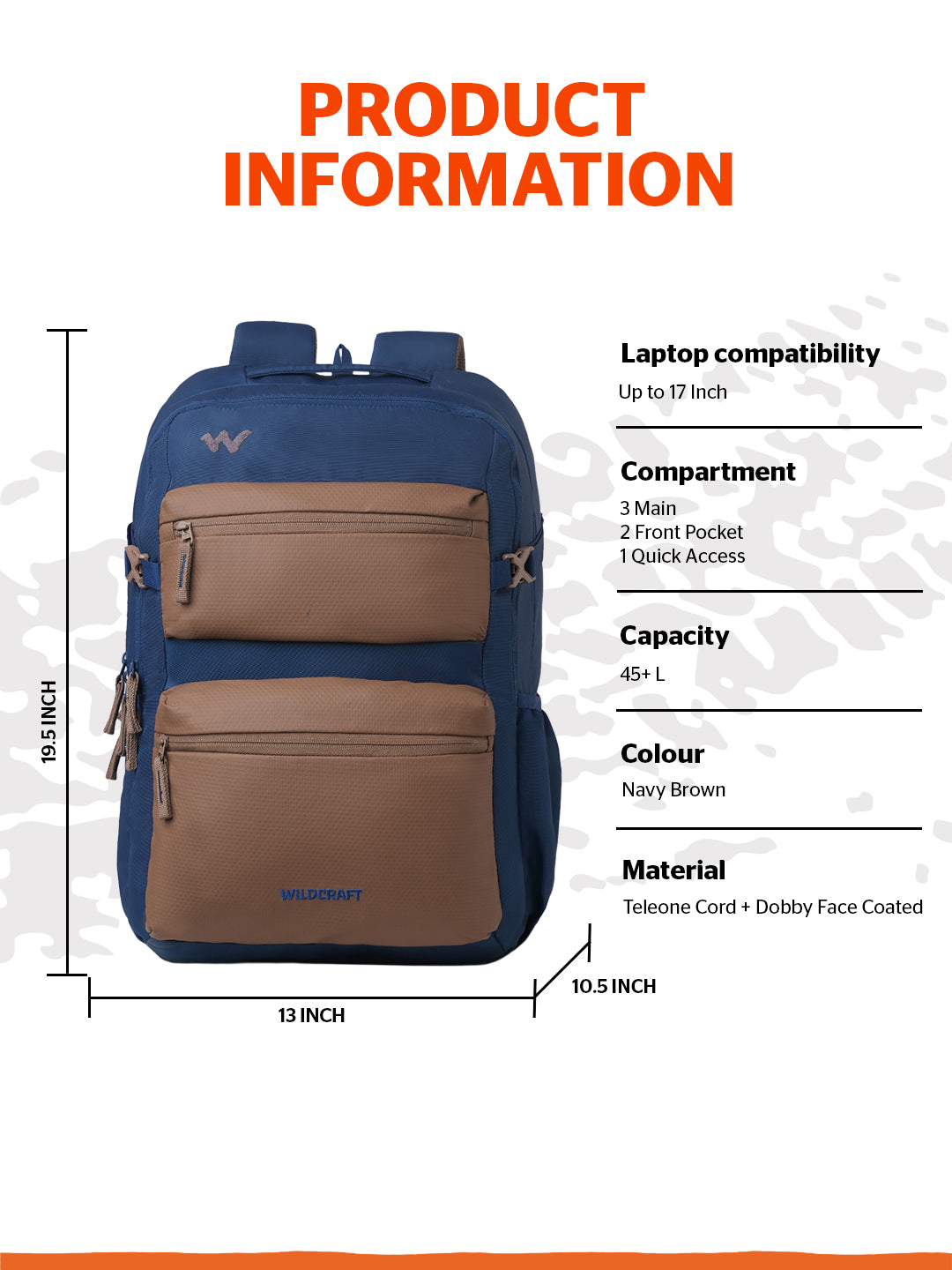 Wildcraft Ranger 45+ L Laptop Backpack With RainCover for Men & Women