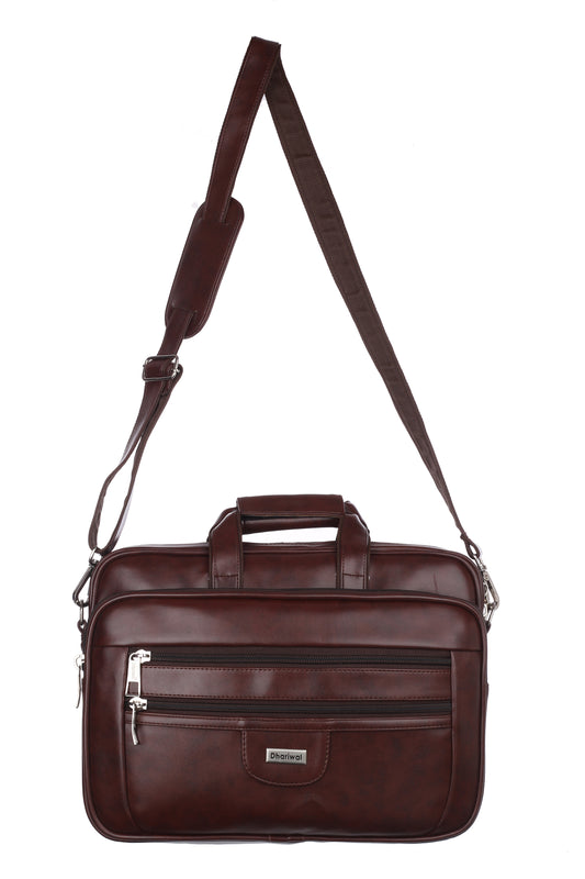 Foam File Messenger Bag 16 Inch Brown Faux Leather Office Bag | Laptop Bag for Men EB-617
