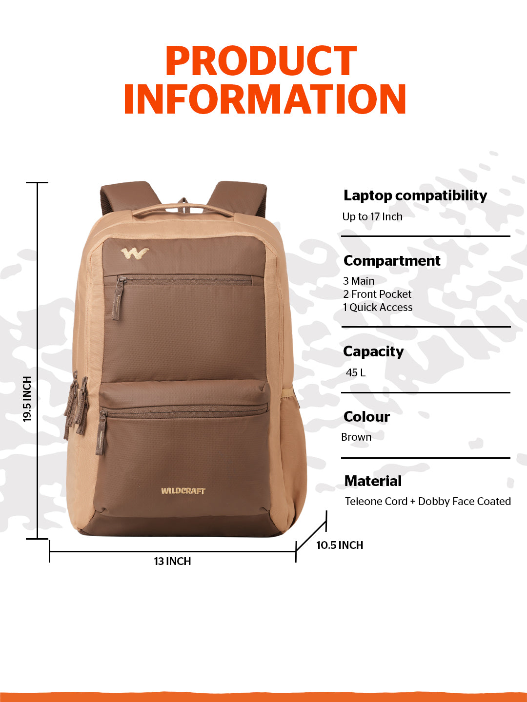 Wildcraft Ranger 45 L Laptop Backpack With RainCover for Men & Women