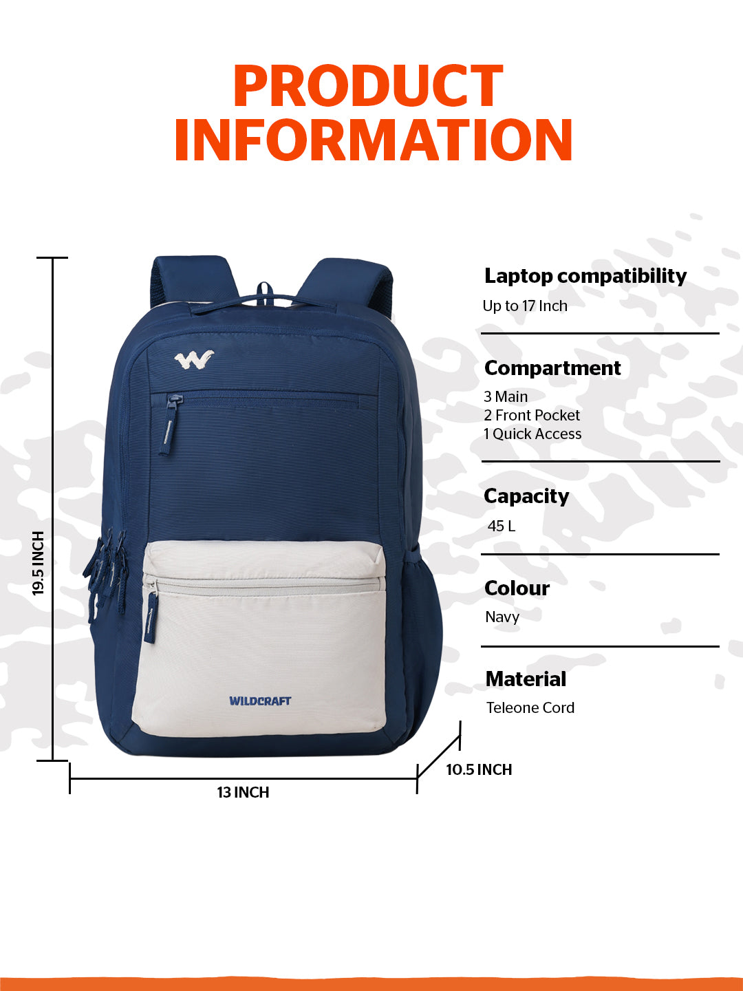 Wildcraft Ranger 45 L Laptop Backpack With RainCover for Men & Women