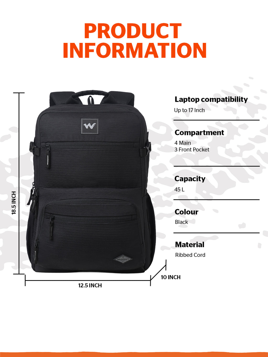 Wildcraft Drifter 45 L Laptop Backpack With RainCover for Men & Women