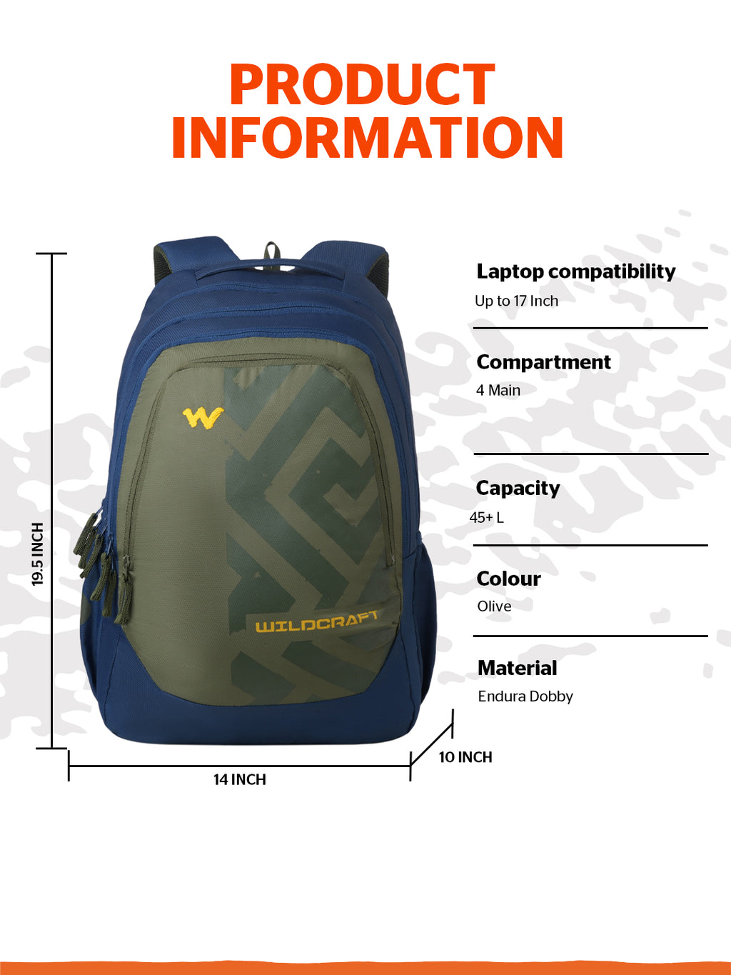 Wildcraft Outlander 45+  Laptop Backpack With RainCover for Men & Women