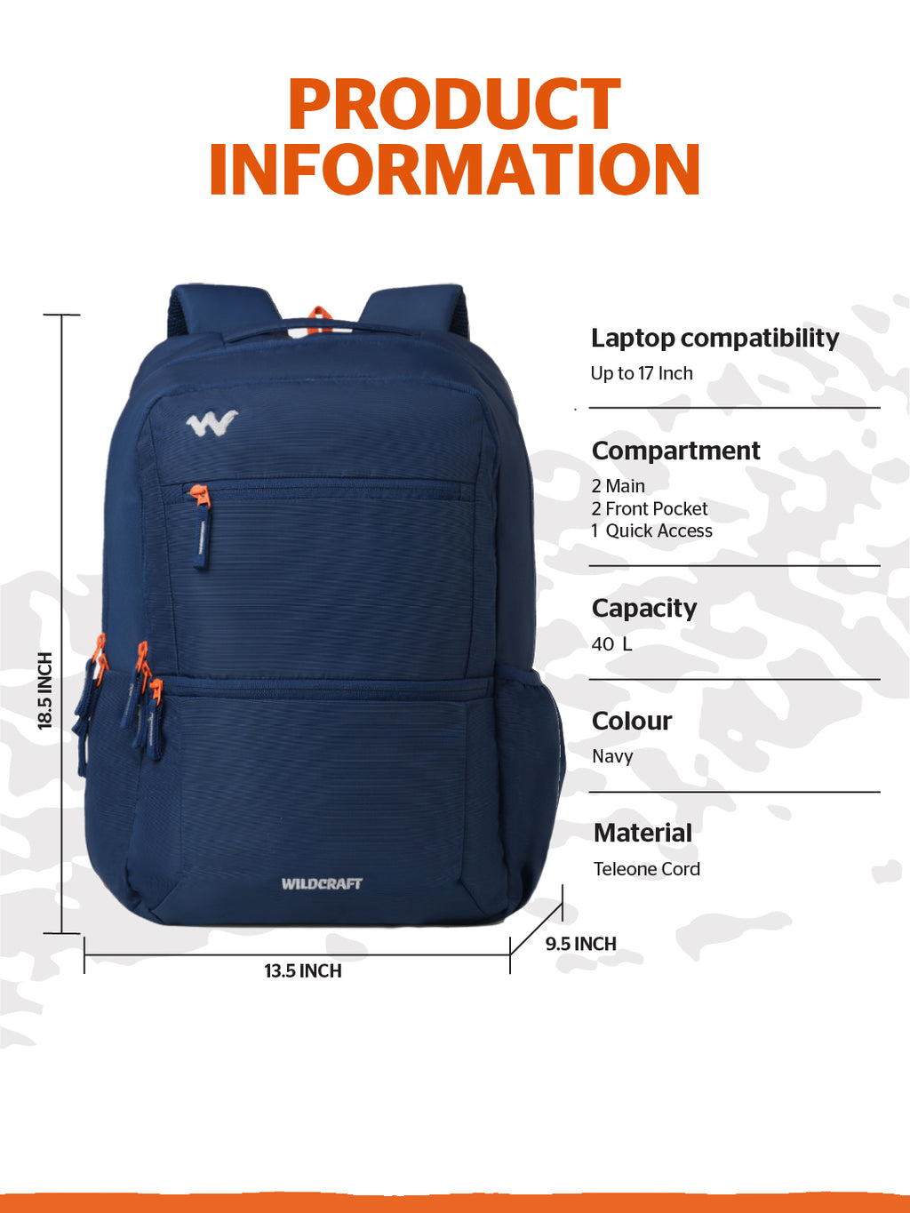 Wildcraft Ranger 40 L Laptop Backpack With RainCover for Men & Women