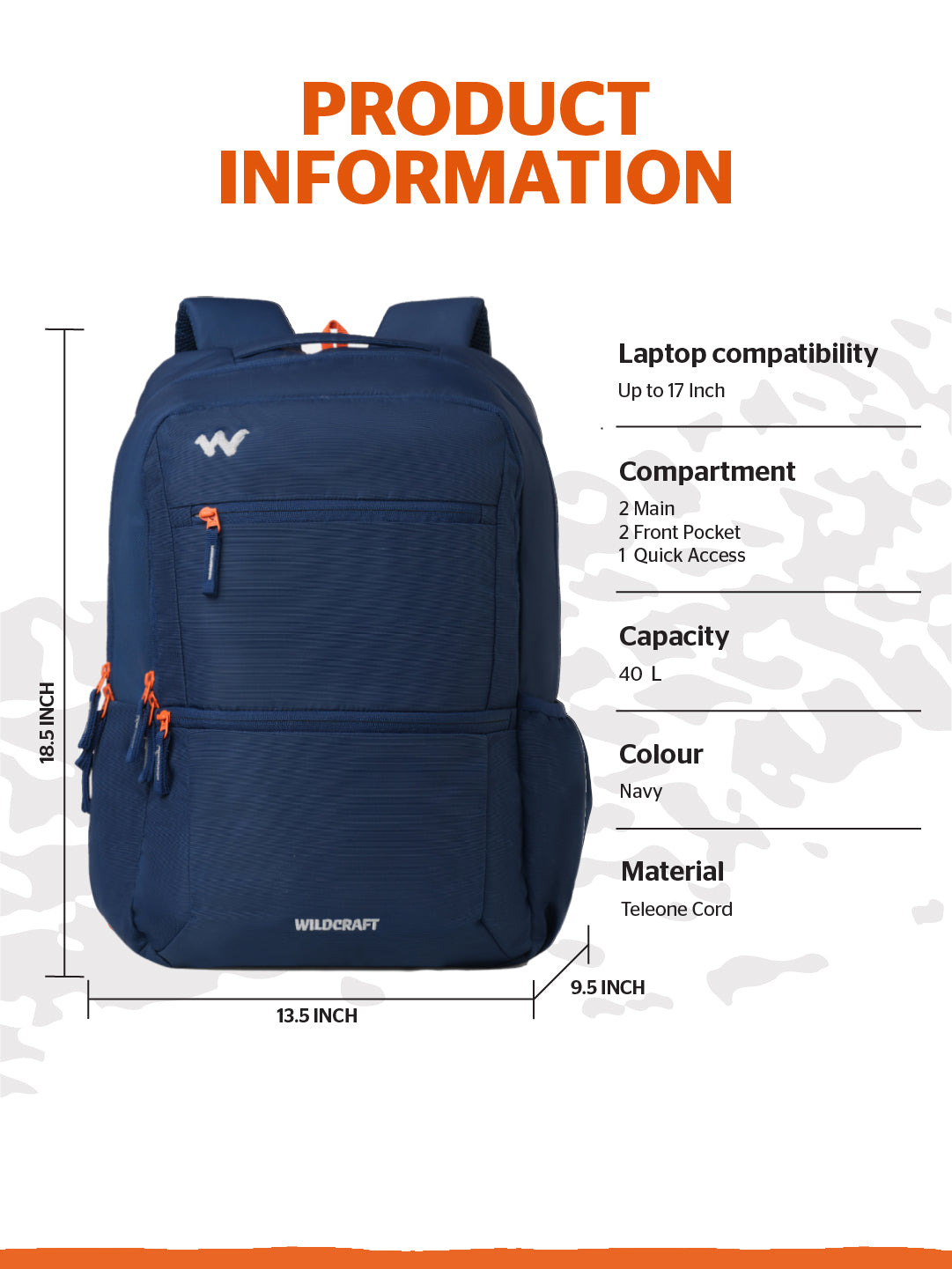 Wildcraft Ranger 40 L Laptop Backpack With RainCover for Men & Women
