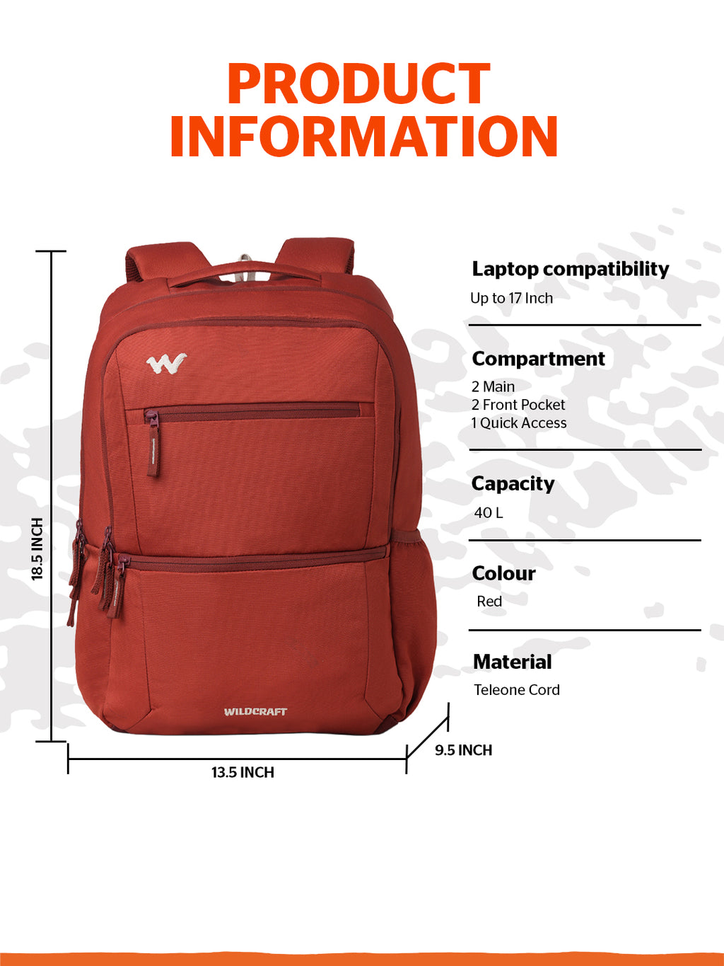 Wildcraft Ranger 40 L Laptop Backpack With RainCover for Men & Women