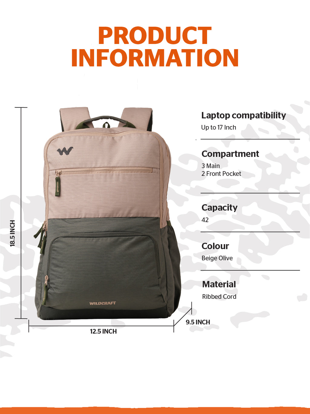 Wildcraft Drifter 42 L Laptop Backpack With RainCover for Men & Women