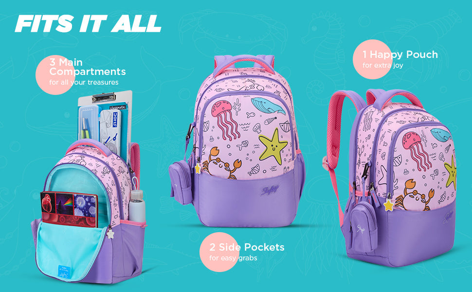 SKYBAGS|Ruby |Purple|School Bag for kids| School Bag for girl-22L