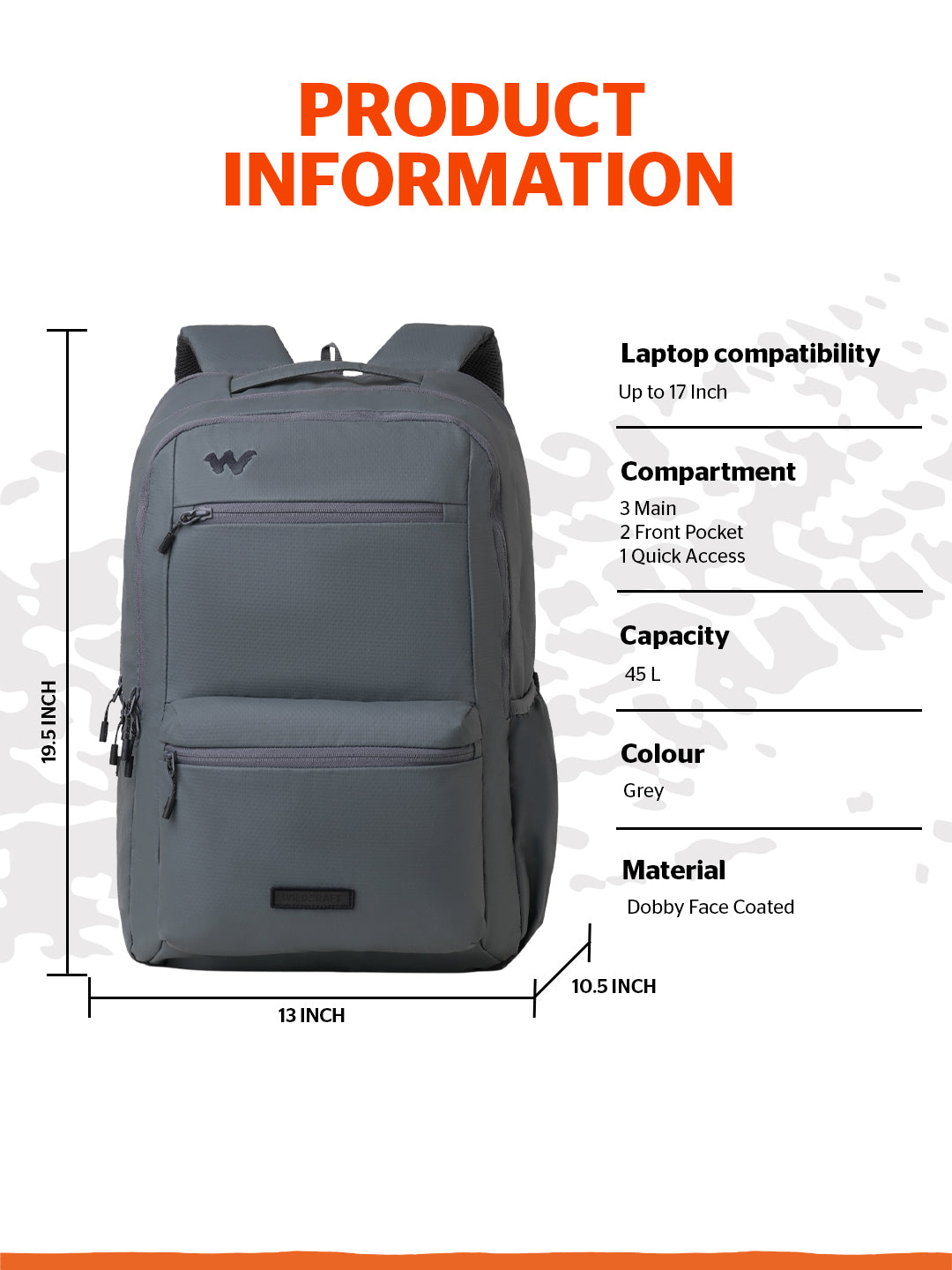 Wildcraft Ranger 45 L Laptop Backpack With RainCover for Men & Women