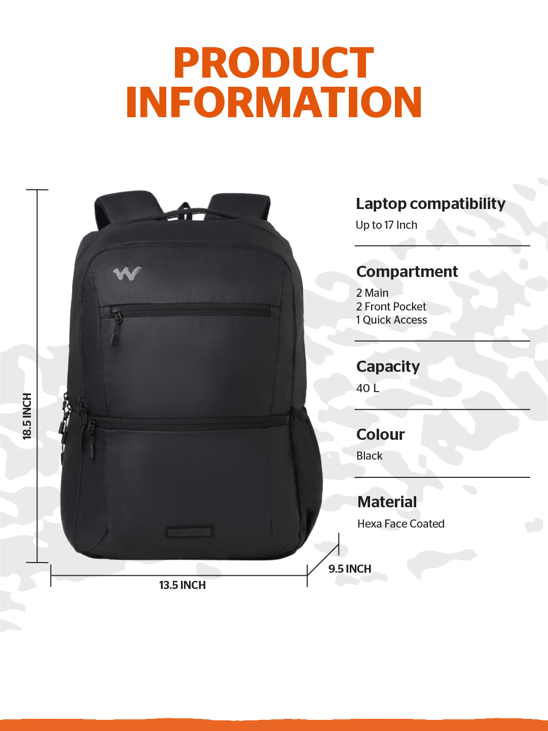 Wildcraft Ranger 40 L Laptop Backpack With RainCover for Men & Women