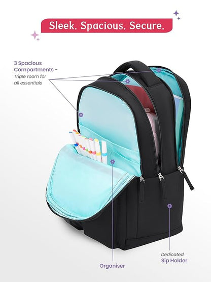 Genie Poetry School Backpack For Girls |17 Inch 27 L - Black