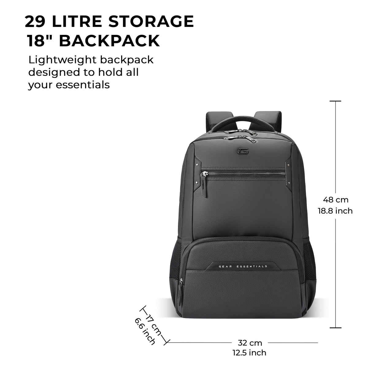 Gear Quantum 3 18"/29L Antitheft Large Faux Leather Laptop backpack with Raincover /Travel /College Bag For Men/Women