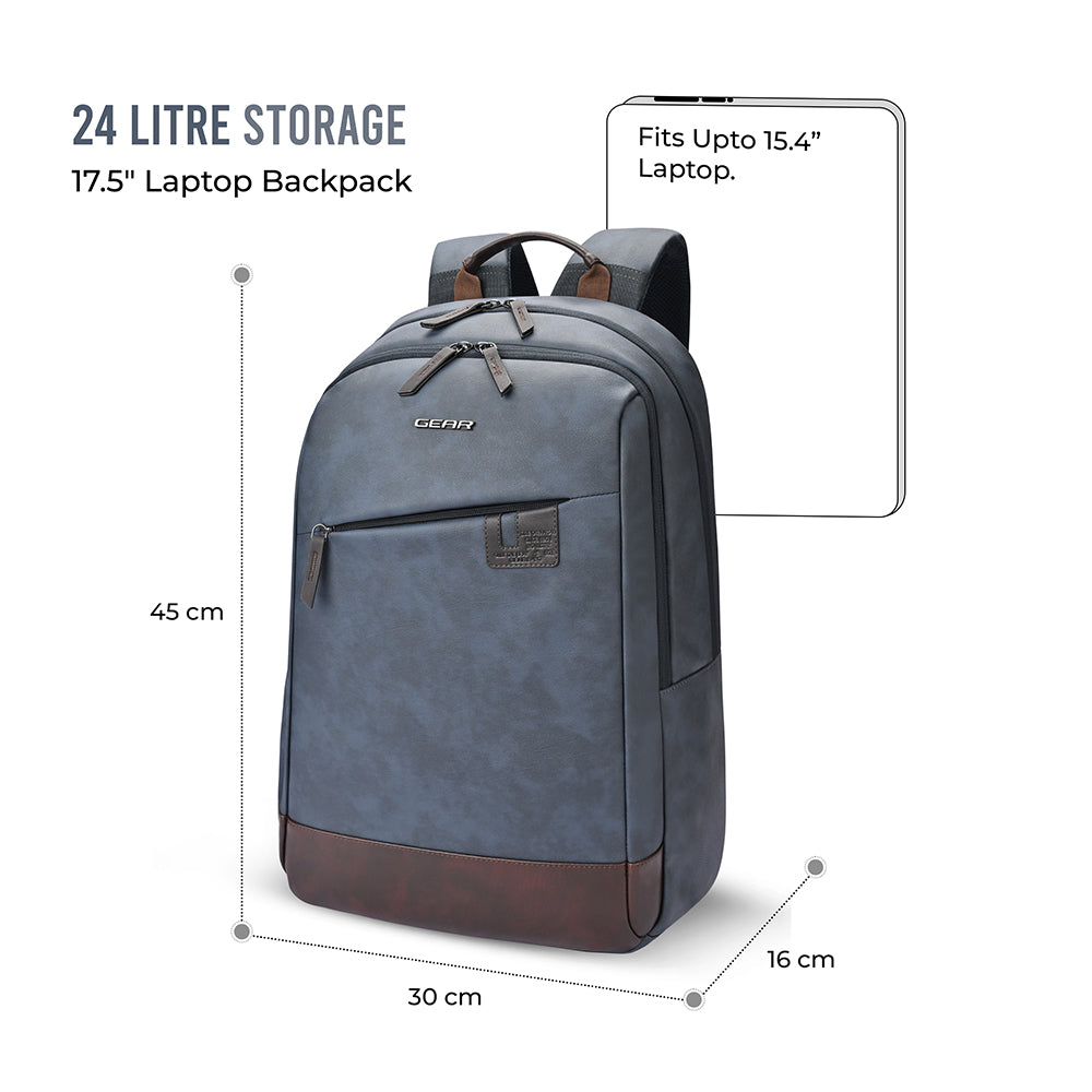 Gear Compact 17.5" Faux Leather Water resistant Laptop | Travel Backpack | Casual Backpack for men/women