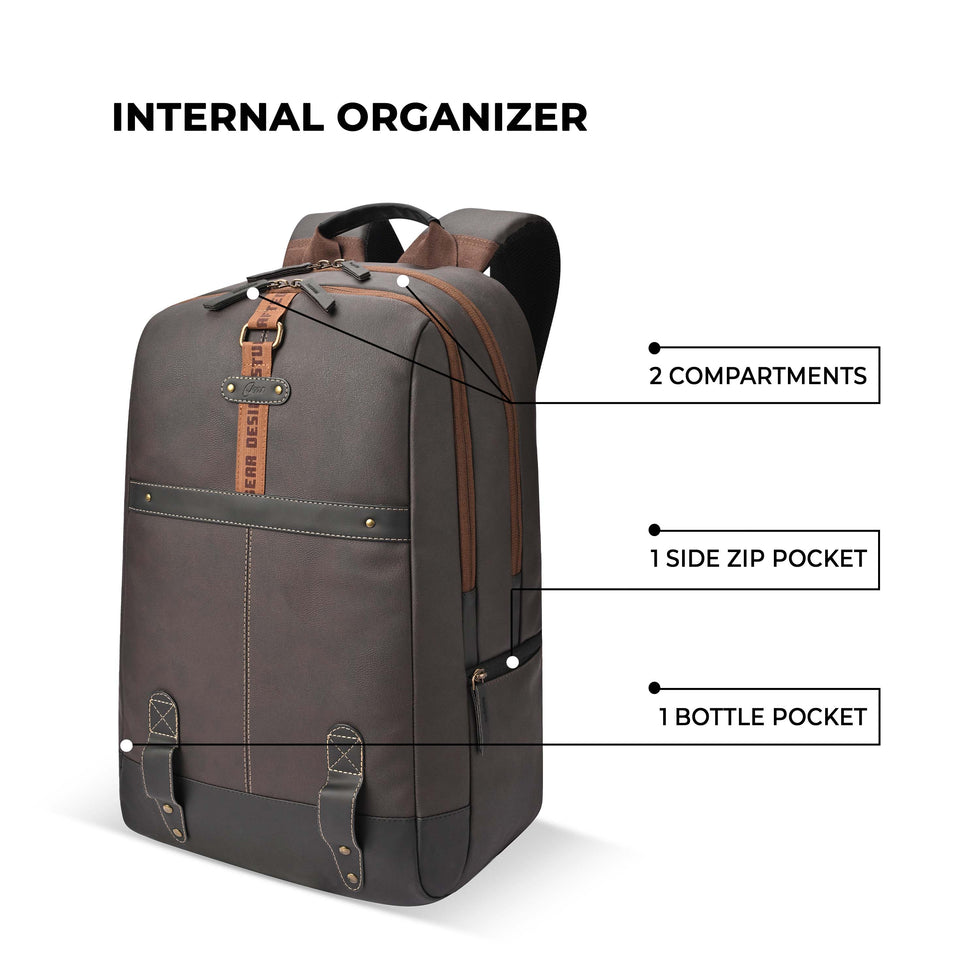 Gear Classic 4 19"/31L Medium Faux Leather Anti Theft Laptop Backpack | Casual | Travel | College Bag For Men/Women