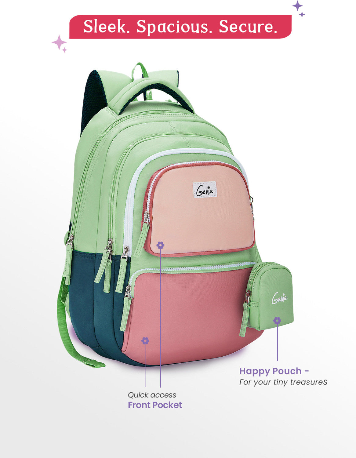 Genie 27 L Razzle School Backpack For Girls |17 Inch - Green