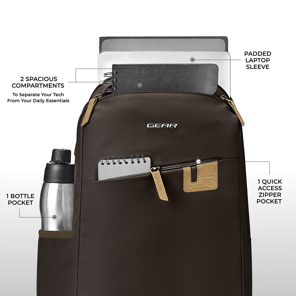 Gear Compact 17.5" Faux Leather Water resistant Laptop | Travel Backpack | Casual Backpack for men/women