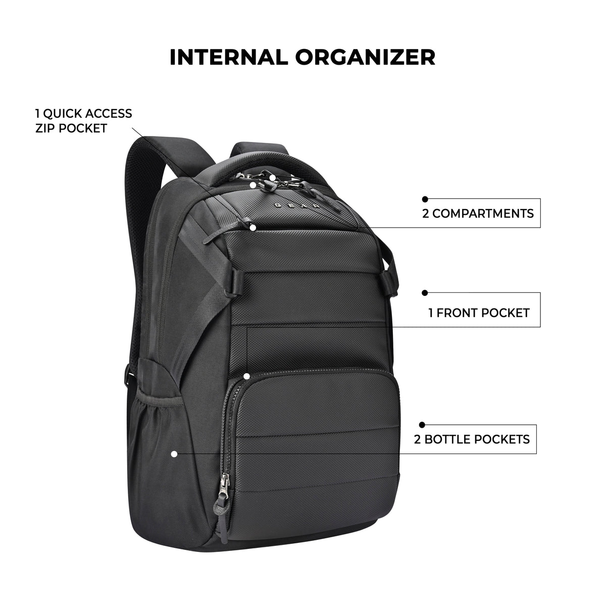 Gear Aspire 3 Faux Leather 17"/25L laptop /Travel /College Bag For Men/Women (Black-Black)