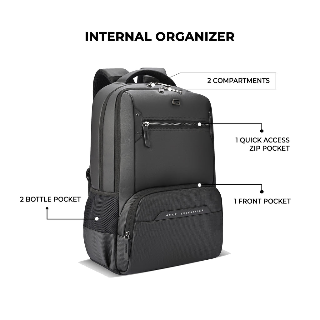 Gear Quantum 3 18"/29L Antitheft Large Faux Leather Laptop backpack with Raincover /Travel /College Bag For Men/Women