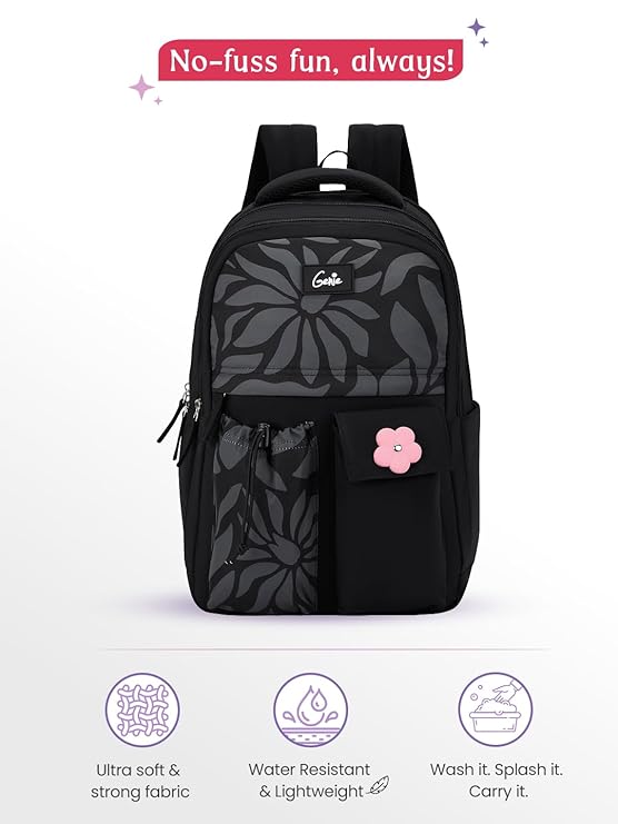 Genie Poetry School Backpack For Girls |17 Inch 27 L - Black