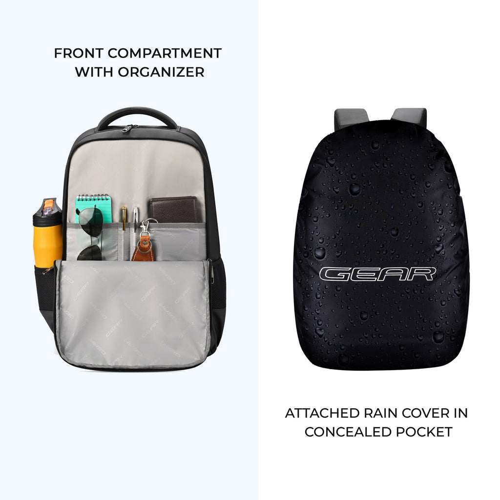 Gear Quantum 3 18"/29L Antitheft Large Faux Leather Laptop backpack with Raincover /Travel /College Bag For Men/Women