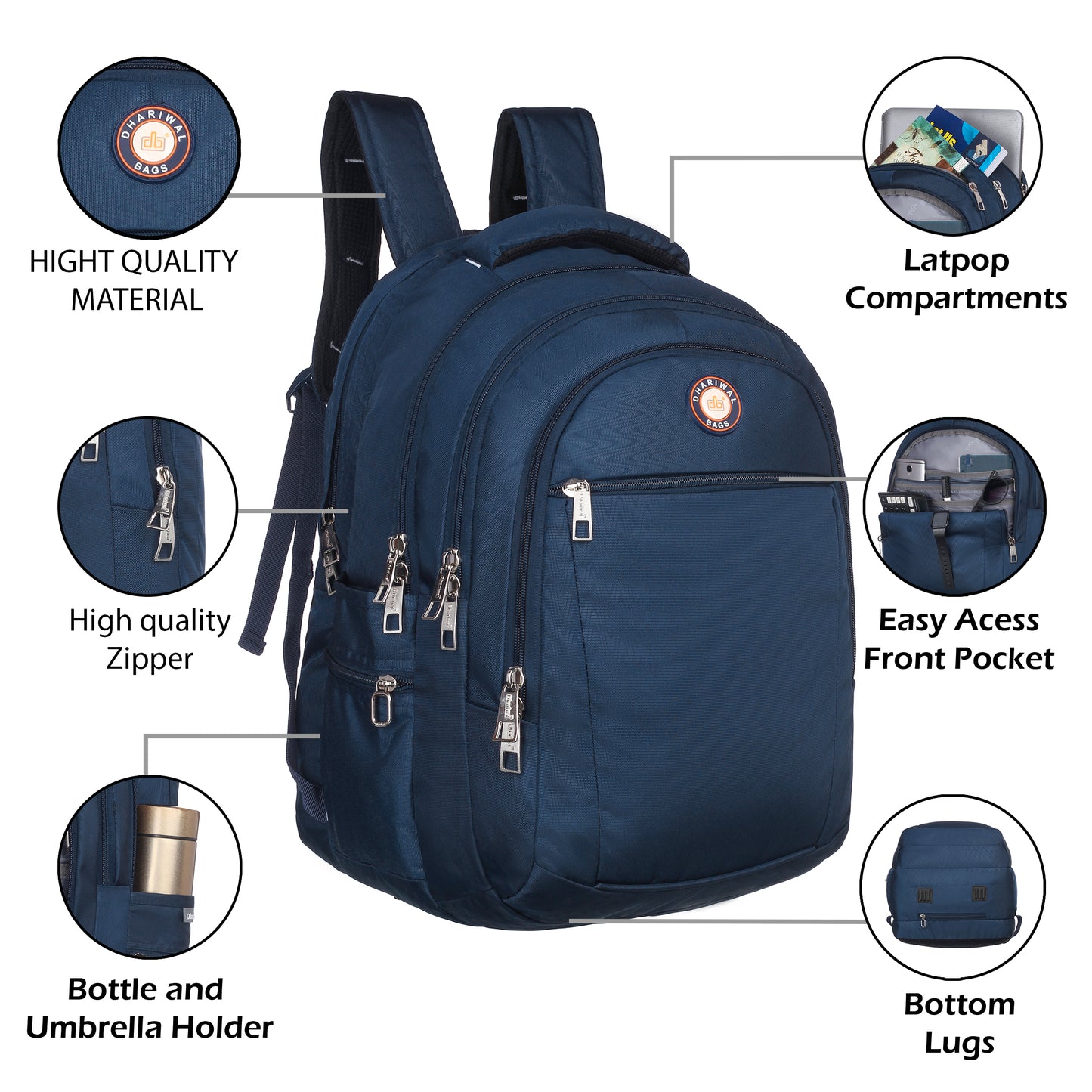 धारीवाल यूनिसेक्स ड्यूल कम्पार्टमेंट लैपटॉप बैकपैक रेन कवर के साथ 51L LB-106