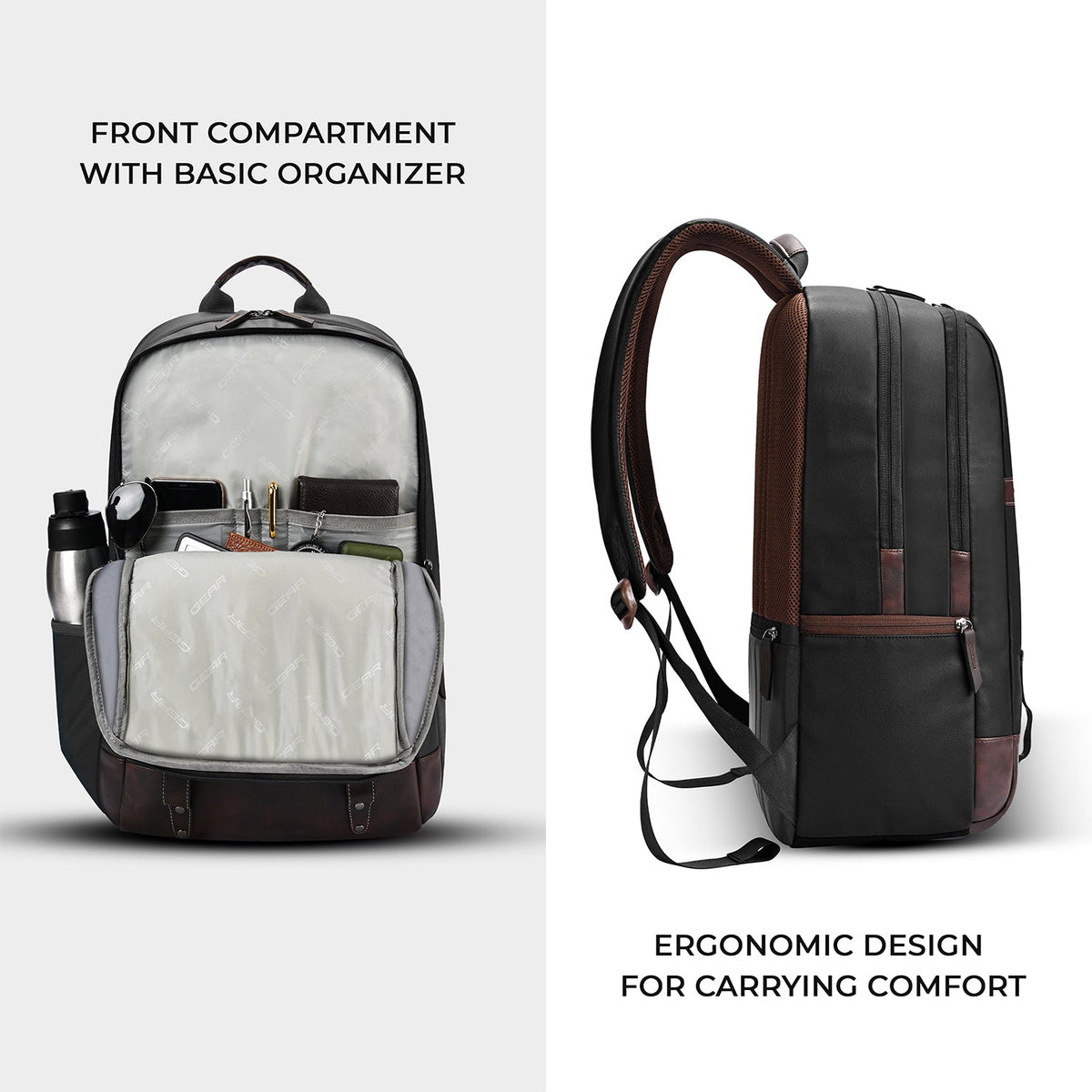 Gear Classic 4 19"/31L Medium Faux Leather Anti Theft Laptop Backpack | Casual | Travel | College Bag For Men/Women
