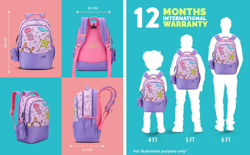 SKYBAGS|Ruby |Purple|School Bag for kids| School Bag for girl-22L