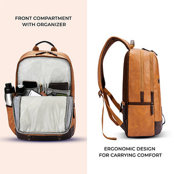 Gear Classic 4 19"/31L Medium Faux Leather Anti Theft Laptop Backpack | Casual | Travel | College Bag For Men/Women