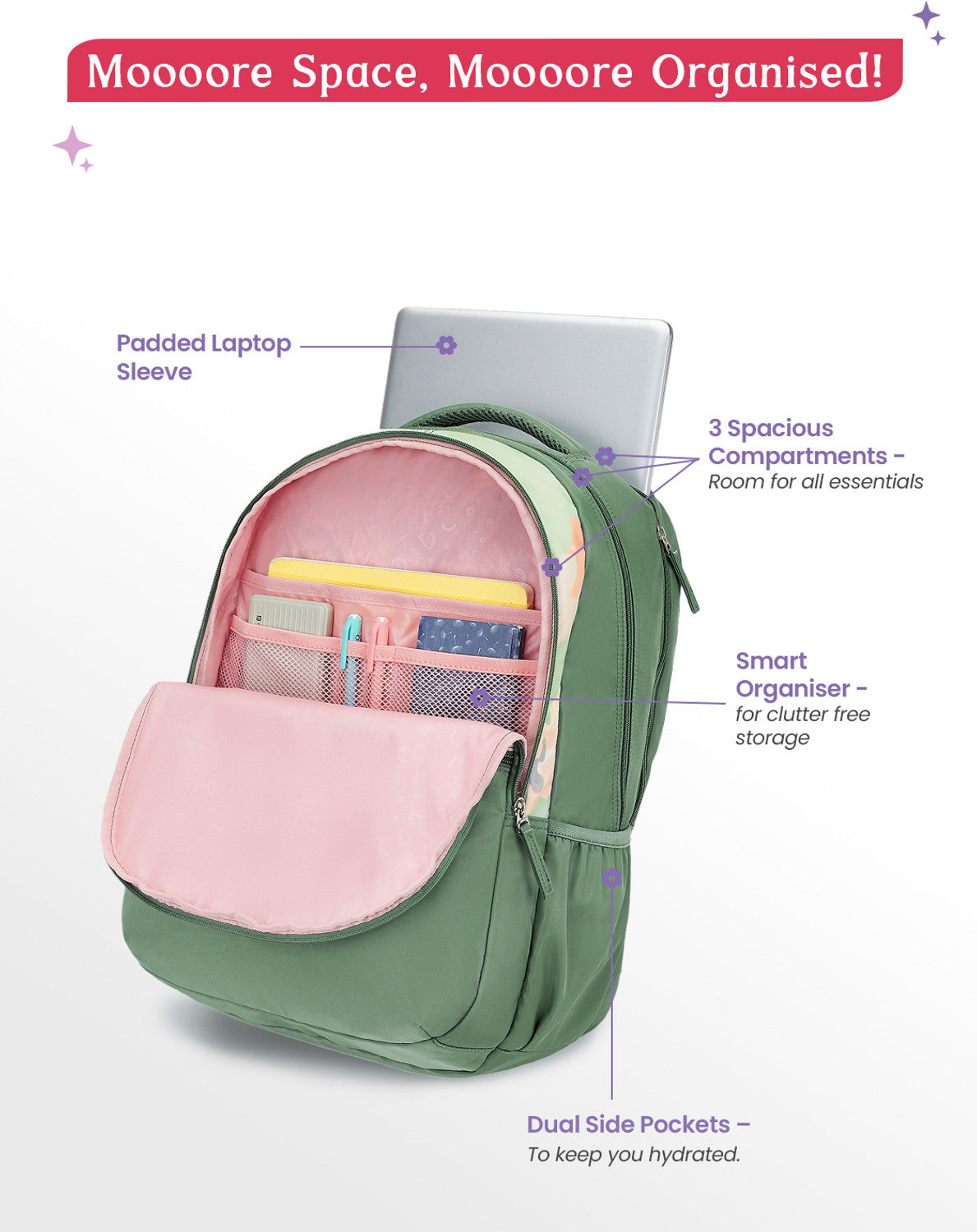 Genie Sketch Laptop Backpack For Girls|19 Inch-40 Litres