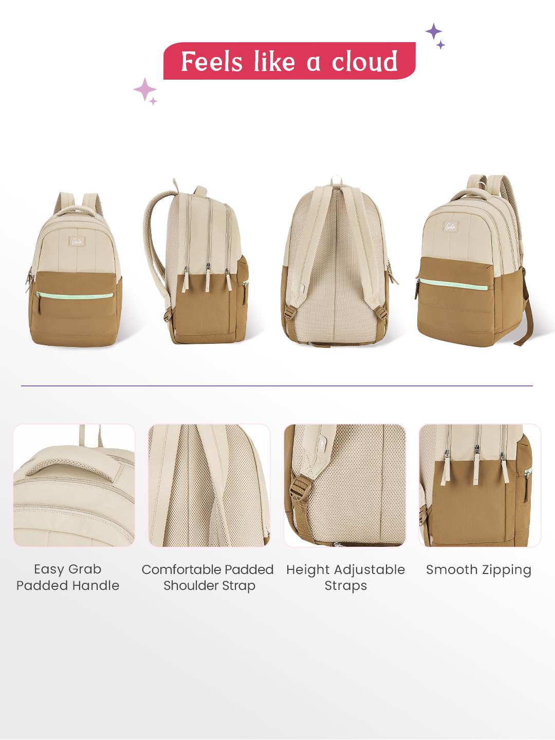 Genie Marshmellow Backpack For Girls |19 Inch-36 Litres