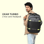Gear Turbo 3 19"/40L Anti Theft Laptop Backpack with Raincover | Laptop backpack | Travel Backpack | College Bag For Men/Women (Black - Grey)