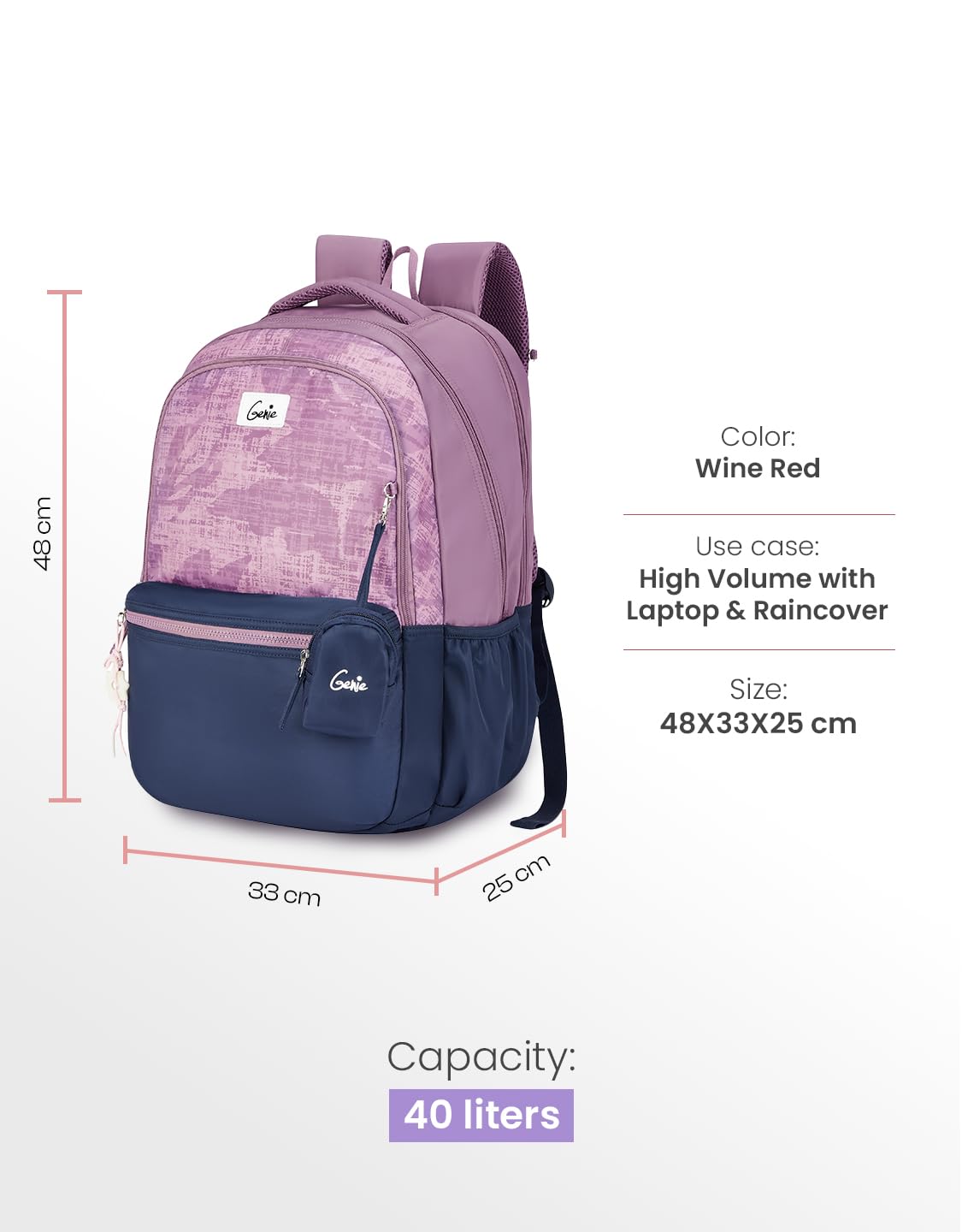 Genie Nora Backpack For Girls |19 Inch-40 Litres