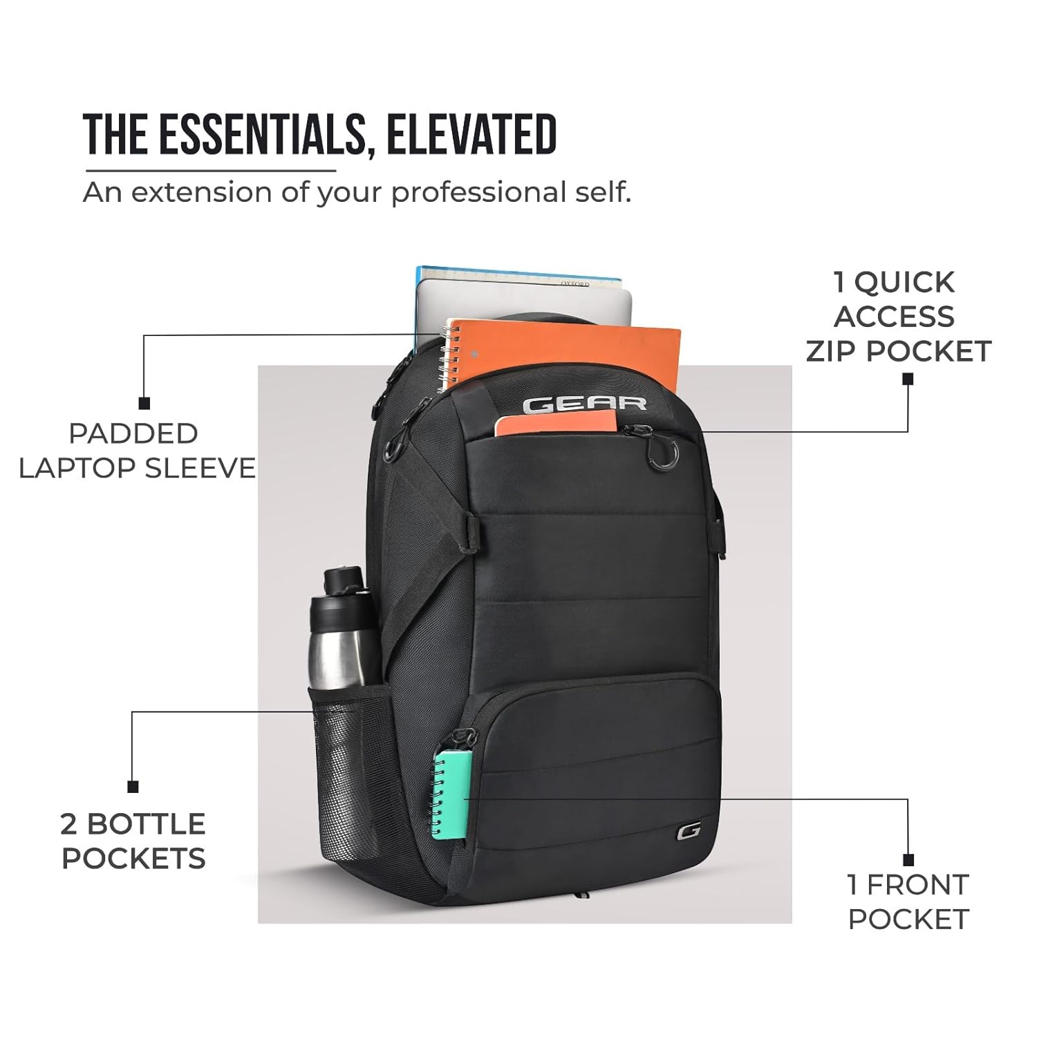 Gear Aspire 19”/30L Laptop Backpack | Casual Backpack | Travel Backpack | College Bag For Men/Women (Black)