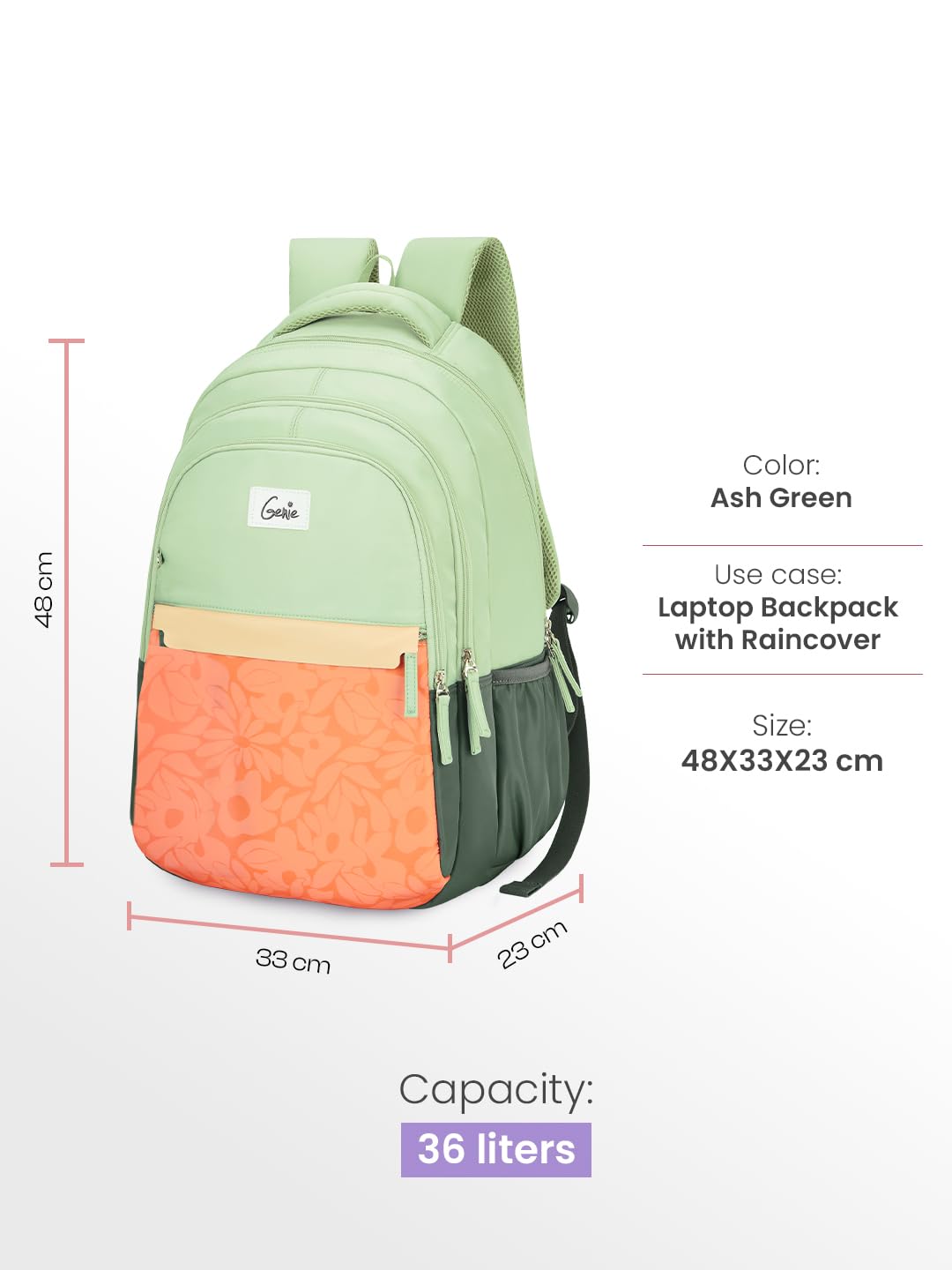 Genie 36 L Vibecheck Laptop Backpack |19 Inch - Ash Green