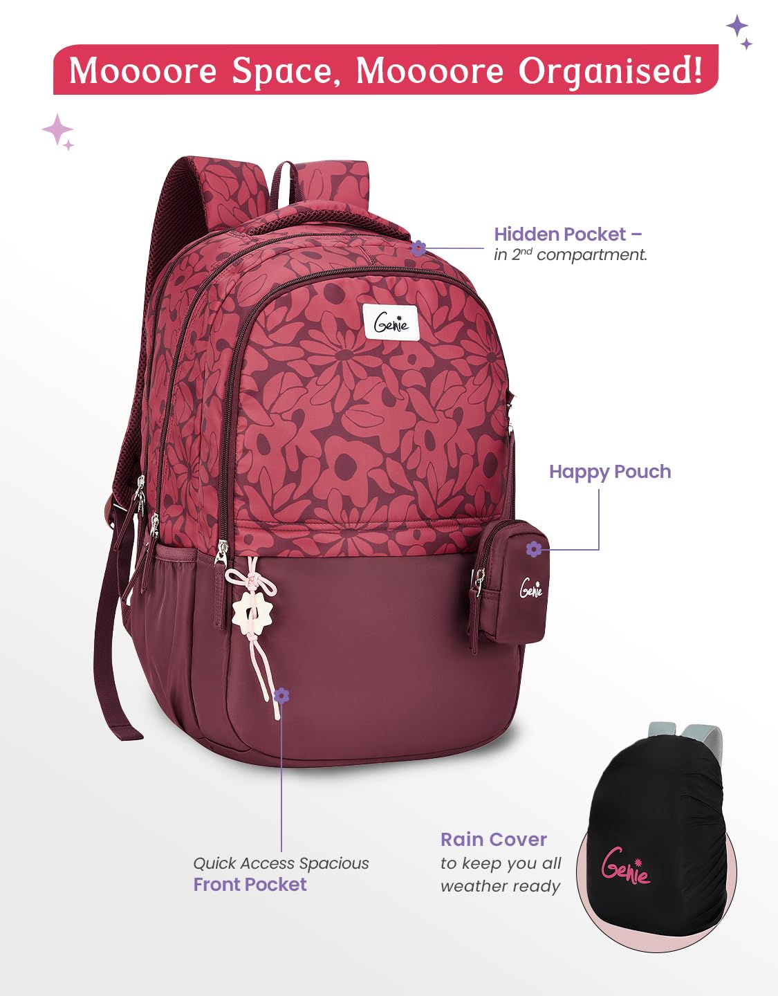 Genie Eleanor Backpack For Girls |19 Inch-40 Litres