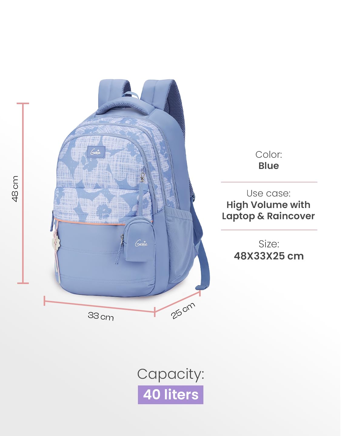 Genie Quilsy Backpack For Girls |19 Inch-40 Litres