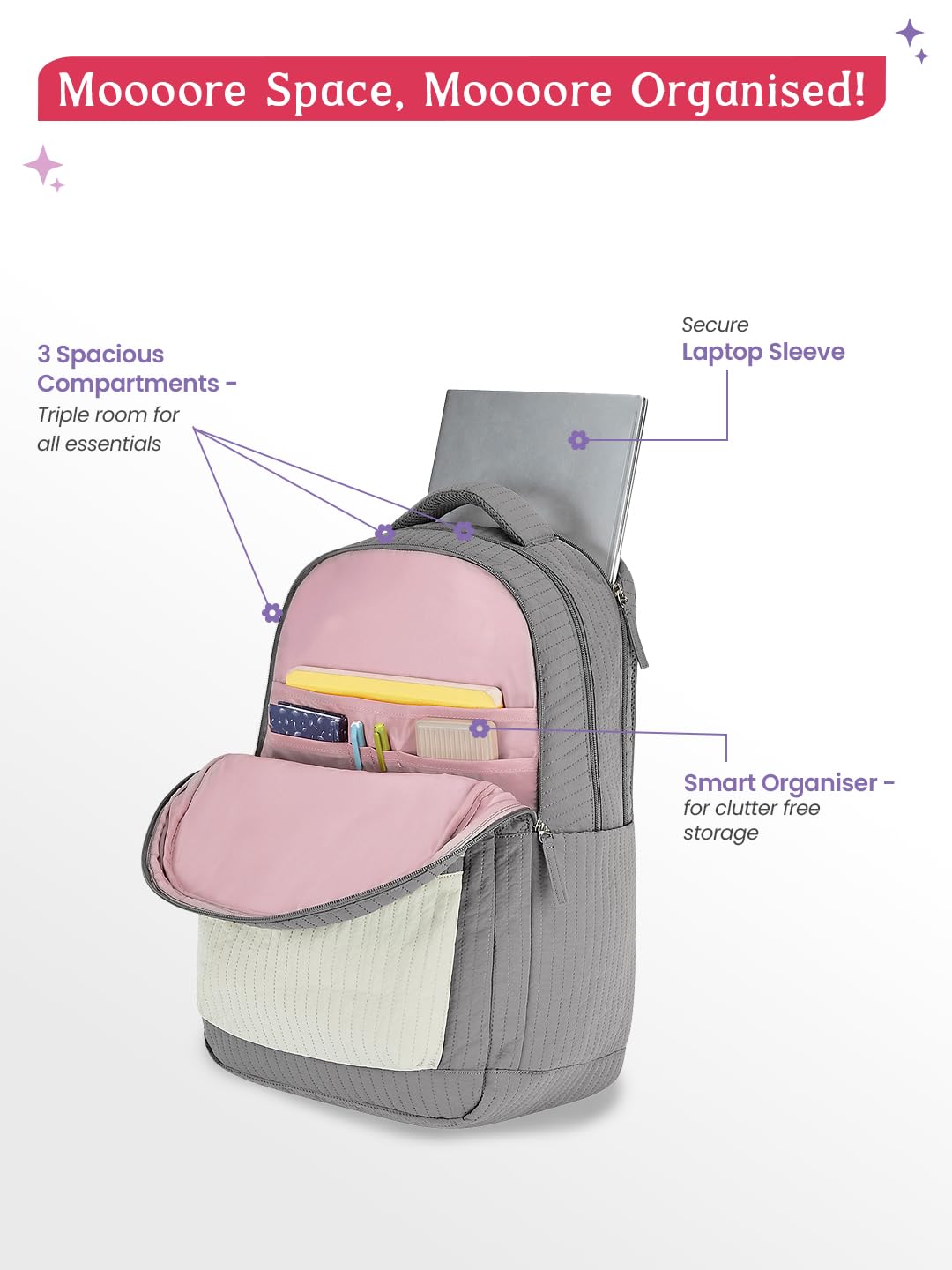 Genie Snuggle  Backpack For Girls |19 Inch-36 Litres