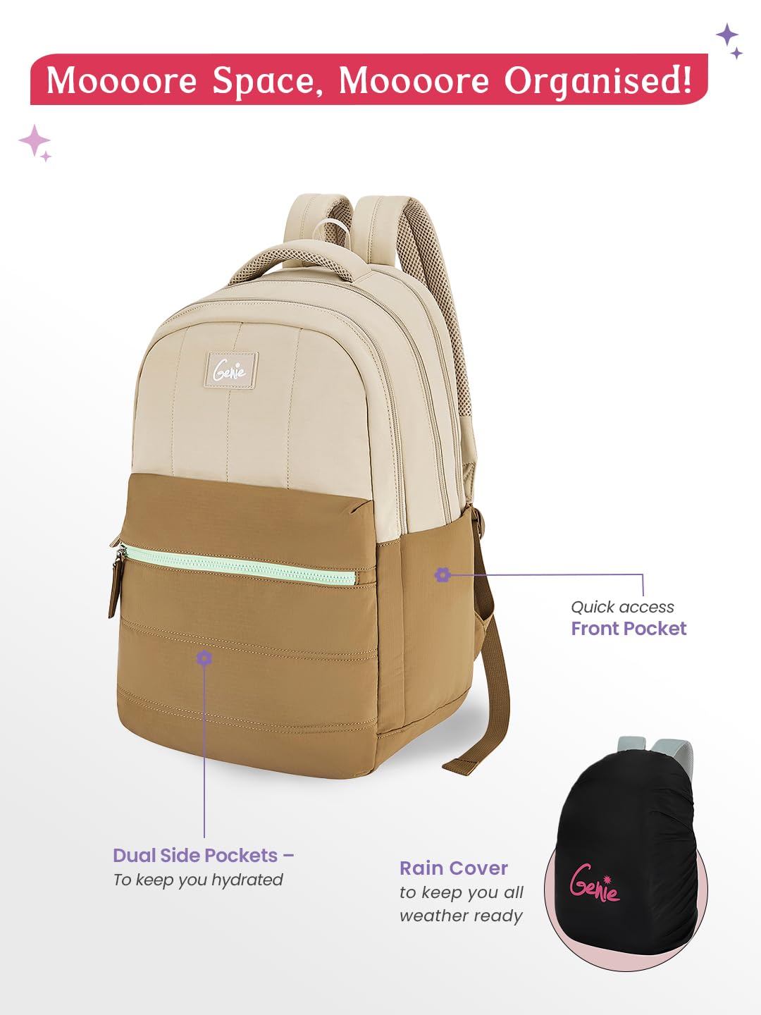 Genie Marshmellow Backpack For Girls |19 Inch-36 Litres