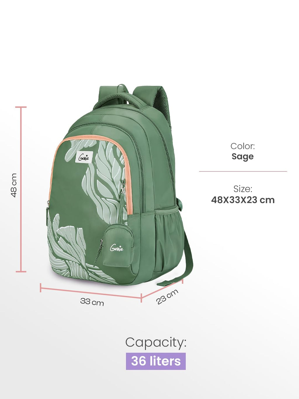 Genie Mira Backpack For Girls |19 Inch-36 Litres