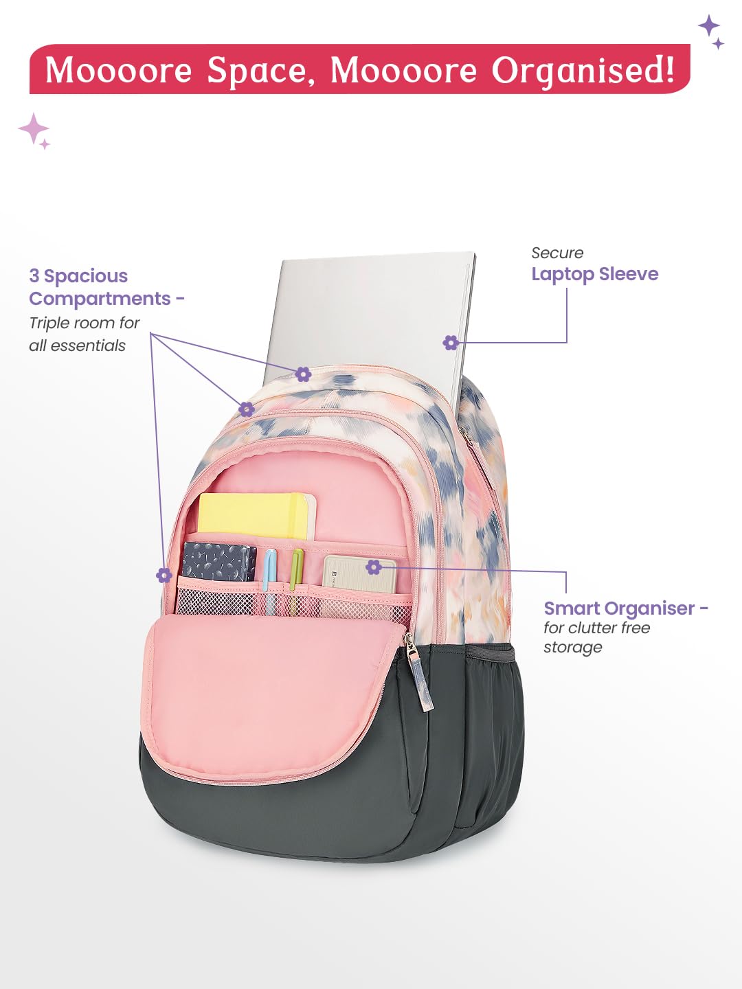 Genie Serena Backpack For Girls |19 Inch-36 Litres