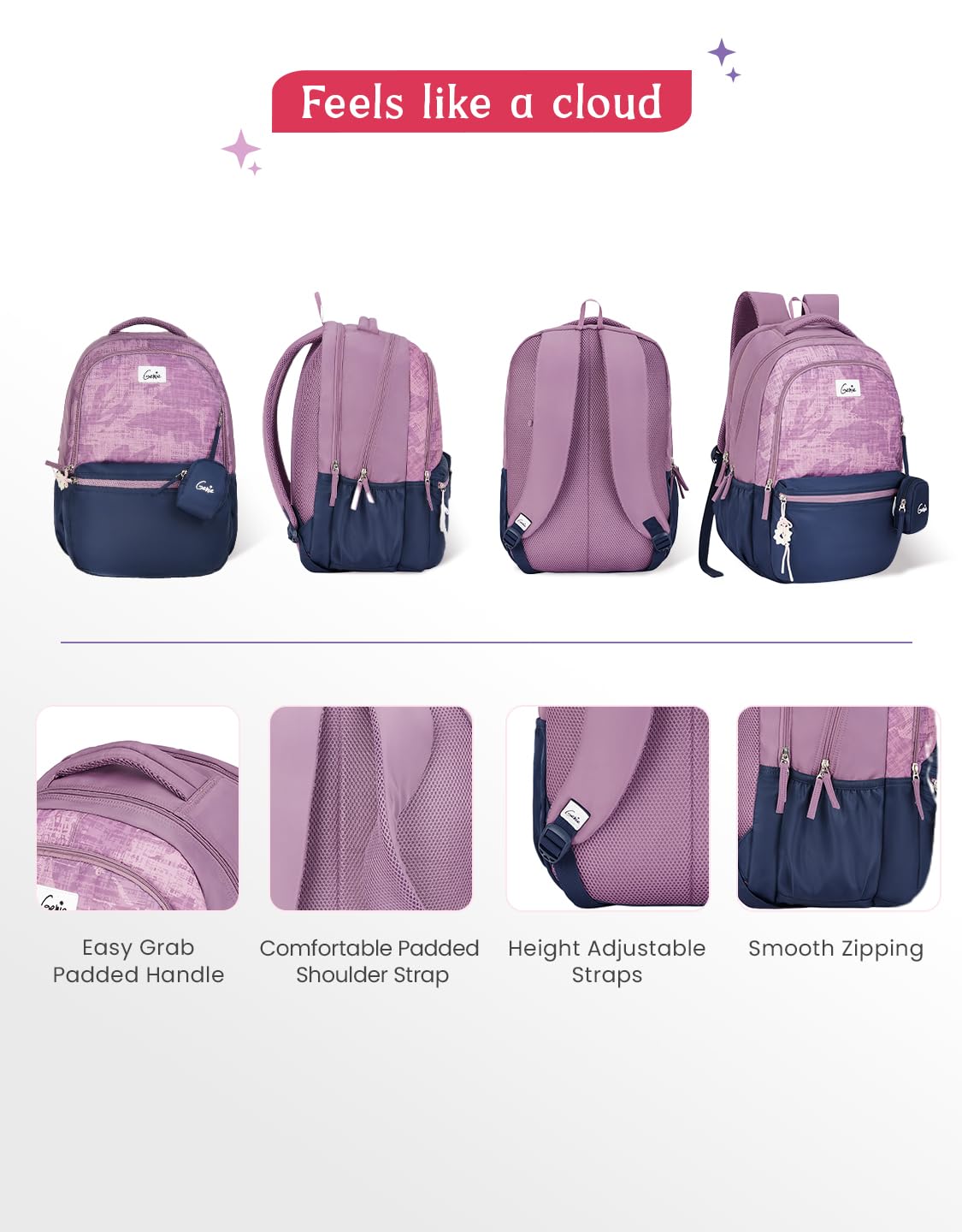 Genie Nora Backpack For Girls |19 Inch-40 Litres