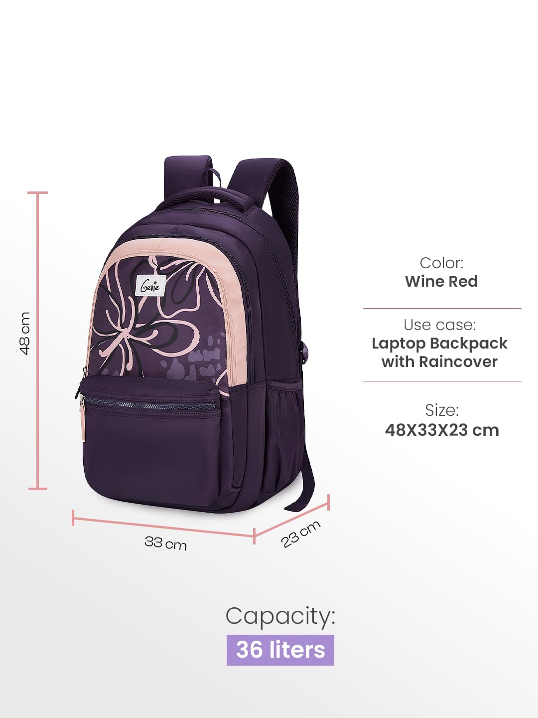 Genie Rosalin Backpack For Girls |19 Inch-36 Litres