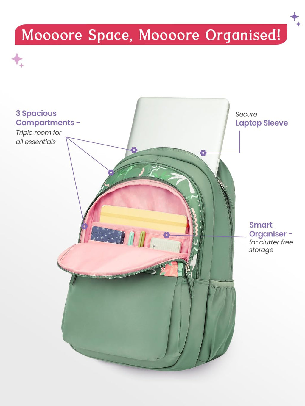 Genie Mirana Backpack For Girls |19 Inch-36 Litres