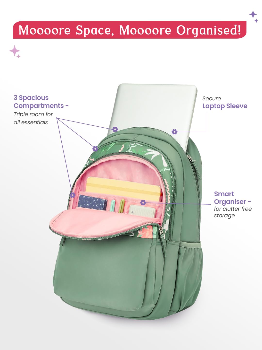 Genie Mirana Backpack For Girls |19 Inch-36 Litres