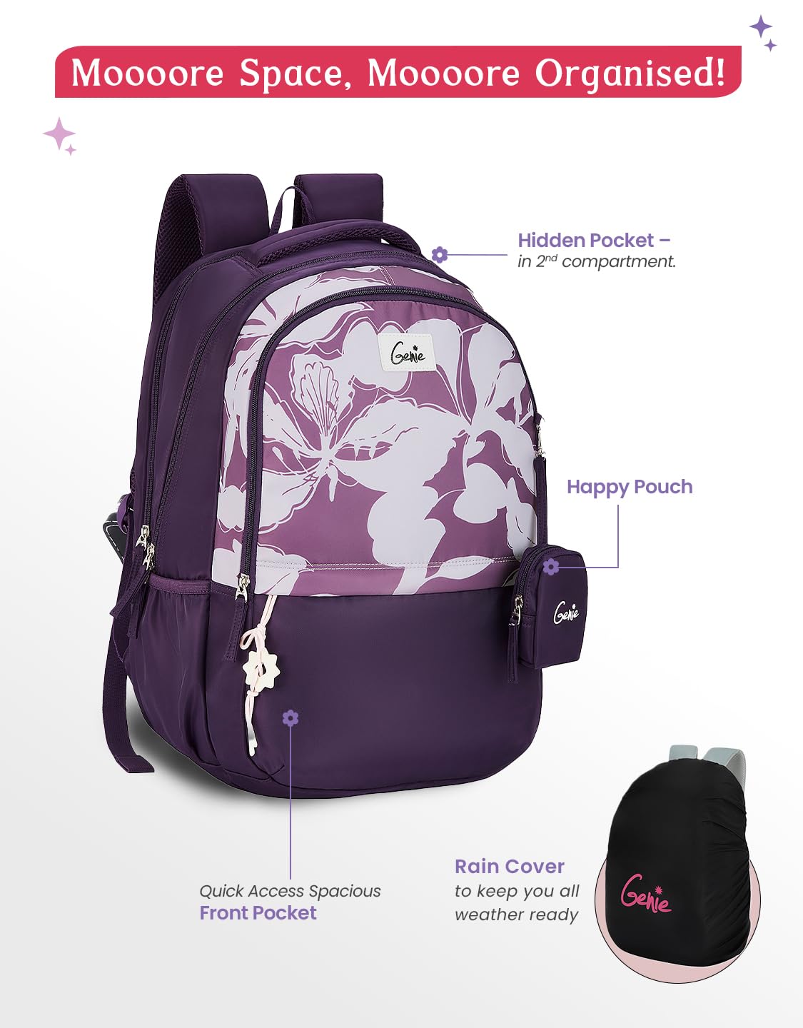 Genie Petone Backpack For Girls |19 Inch-40 Litres