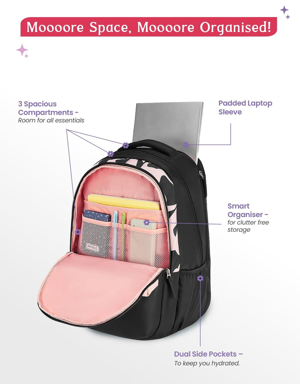 Genie Alba  40 L Laptop Backpack  For Girls |19 Inch - Black