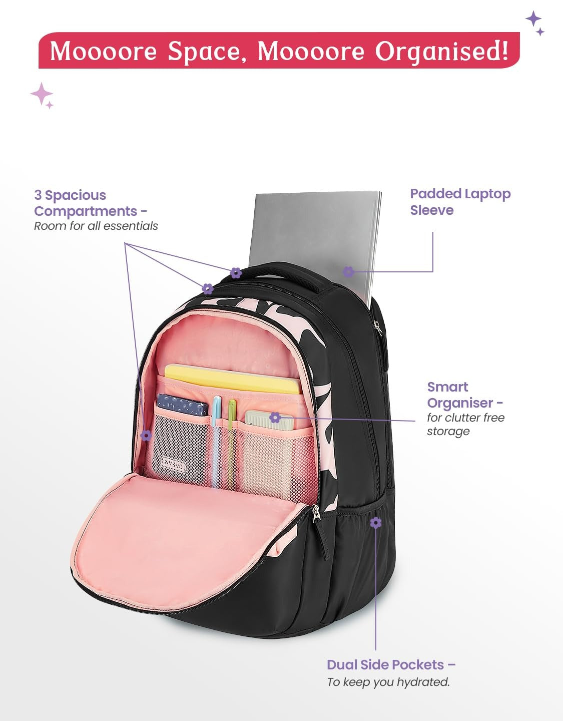 Genie Alba  40 L Laptop Backpack  For Girls |19 Inch - Black