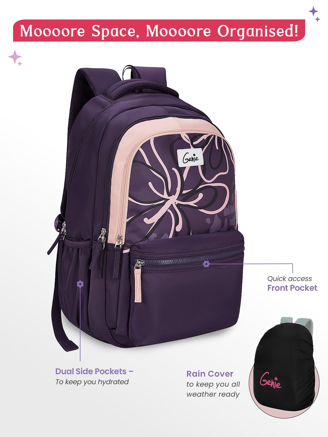 Genie Rosalin Backpack For Girls |19 Inch-36 Litres