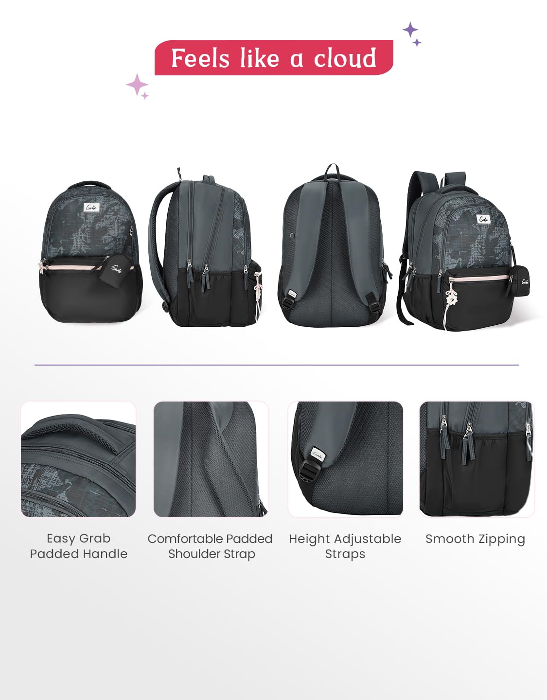 Genie Nora Backpack For Girls |19 Inch-40 Litres